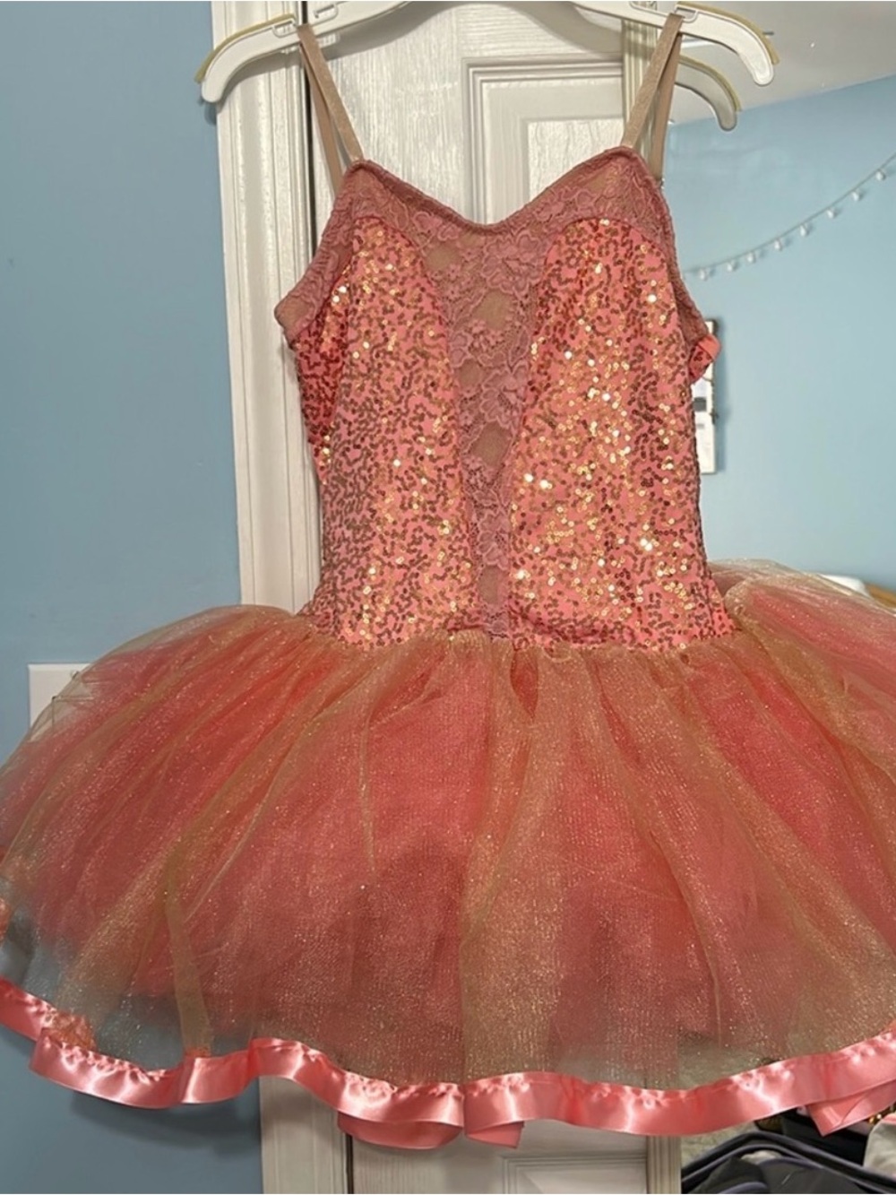 Coral Pink Sequin Tulle Dance Costume